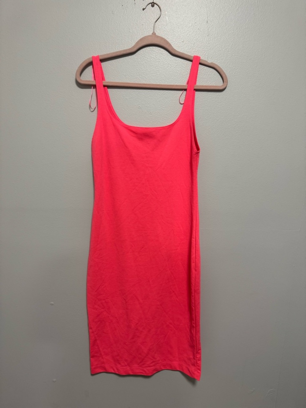Zara Hot Neon Pink Slim Body-con Square Neck Tank Midi Dress